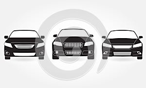 Car front view icon set. Vector illustration of vehicle. Flat design.